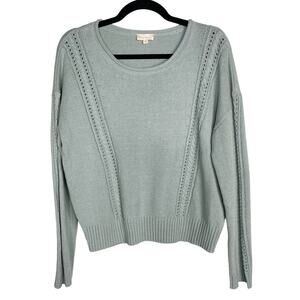 New Hem & Thread L Seafoam Green Crew Knit Sweater Cotton Blend Textured Stitch